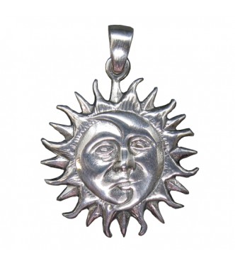 PE001469 Sterling Silver Pendant Sun And Moon Genuine Handmade Solid Hallmarked 925